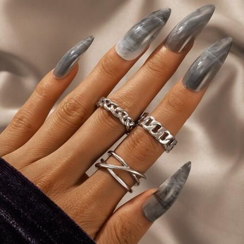 Docona 3pcs/set Trendy Geometry Hollow Joint Rings for Women Silver Color Metal Alloy Ring Sets New Style Jewelry Anillos 17299