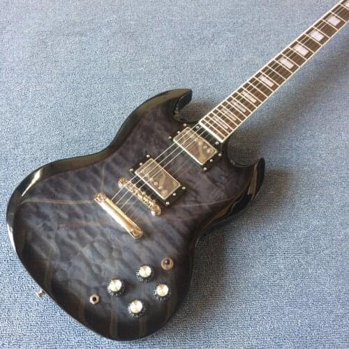 Rosewood fingerboard electric guitar, chrome hardware, Grey burst color, Solid mahogany body electric guitar, Free shipping