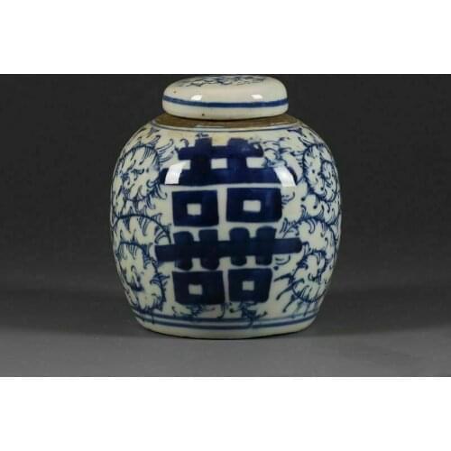 4.1" Old Republic China blue and white Porcelain hand painted xi Jar pot