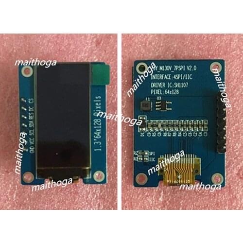 IPS 1.3 inch 7P/13P SPI White OLED Screen (Board/No Board) SH1107 Drive IC 64*128 IIC Interface 3.3V