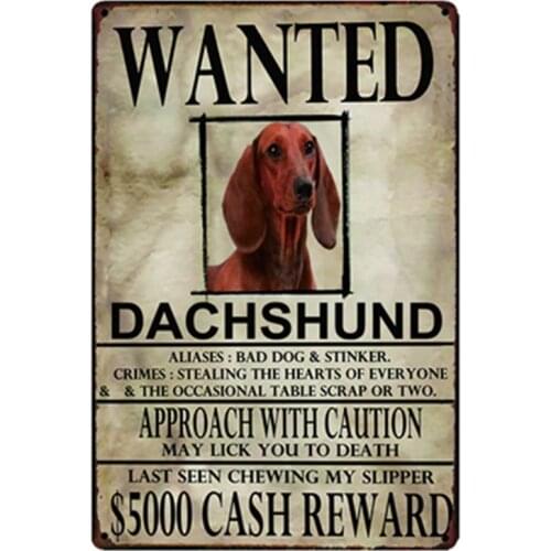 [ Kelly66] Dachshund Dogs Wanied Metal Sign Tin Poster Home Decor Bar Wall Art Painting 20*30 CM Size y-2099