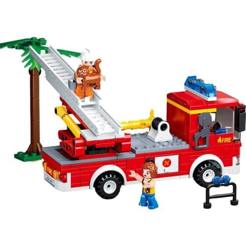 City Aerial Ladder Fire Truck Firemen Building Blocks Set Rescue Constructor Bricks Classic Model Educational Toys For Kids Gift