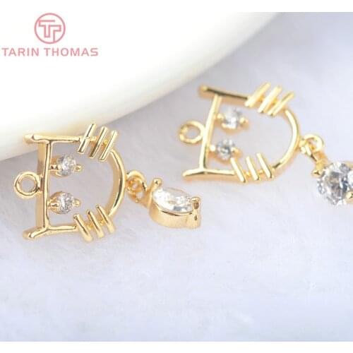 6PCS 20*11MM 24K Gold Color Brass with Zircon Cat Charms Pendants High Quality Diy Jewelry Findings Accessories wholesale