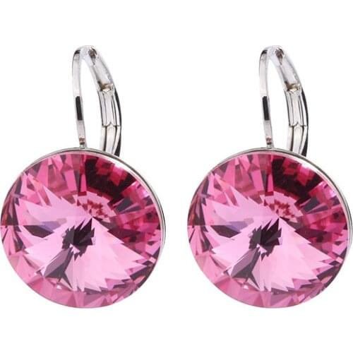 Lo Paulina 2018 Charming Design rivori 1122 14mm round rose stone drop earrings with French hook and Austrian Crystal bijoux