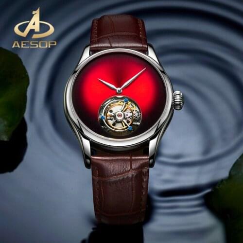 AESOP Fashion red dial Silver Case Double-Sided Sapphire Glass Watch AAA+ Real Tourbillon Mechanical Mens Watch Waterproof Cloc