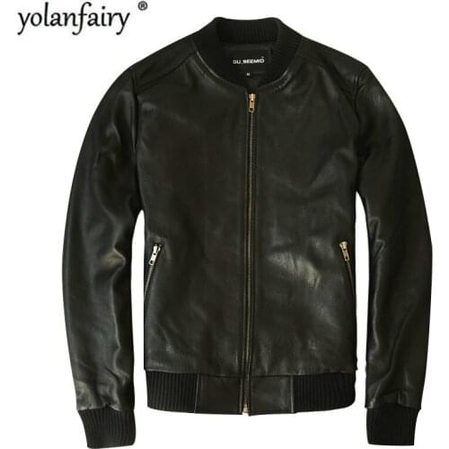 Mens Leather Jacket Real Sheepskin Coat Genuine Cow Leather Jacket Men Plus Size Bomber Chaqueta Cuero Hombre LC-1002 KJ2278