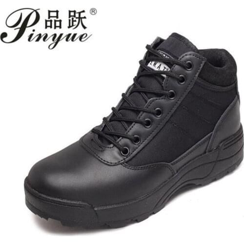 Mens Fashion Outdoor Genuine Leather Anti-slip Military Combat Boots Men Army Tactical Short Ankle Boots Shoes Botas Hombre