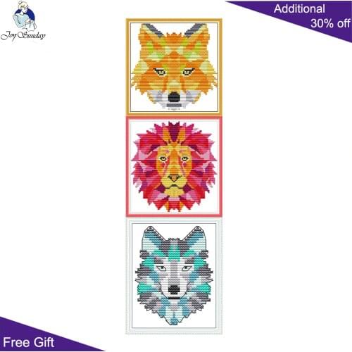 Joy Sunday Colorful Animal DA418 DA419 DA420 14CT 11CT Counted and Stamped Abstract Animal Fox Wolf Lion Cross Stitch Kits