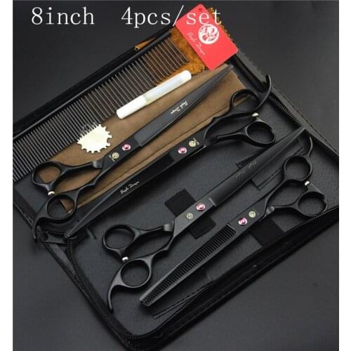 8inch Black Professional Pet grooming scissors sets,pet scissors,1pc STRAIHT & 1pcTHINNING & 2 pcs CURVED scissors in 1 set,4pcs