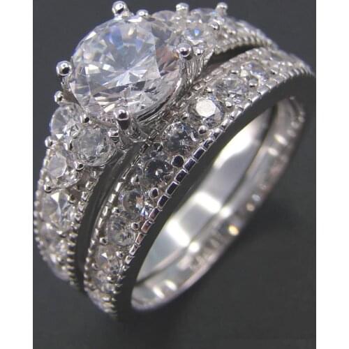 Wedding Ring Sets 100% 925 Sterling Silver Fine Jewelry CZ Women Engagement Wedding Ring Set For Gift