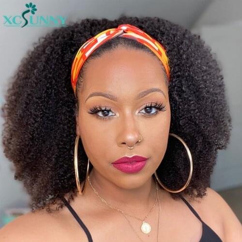 Headband Wig 200 Density Afro Kinky Curly Human Hair Wigs Remy Peruvian Full Machine Made Wig For Women No Glue No Gel xcsunny