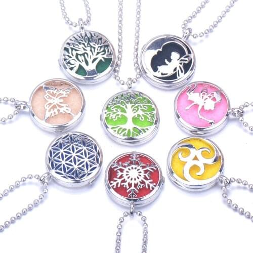 Hollow Circular Tree Aromatherapy Essential Oil Dispenser Pendant to Open Perfume Box Necklace Ladies Fashion Gift