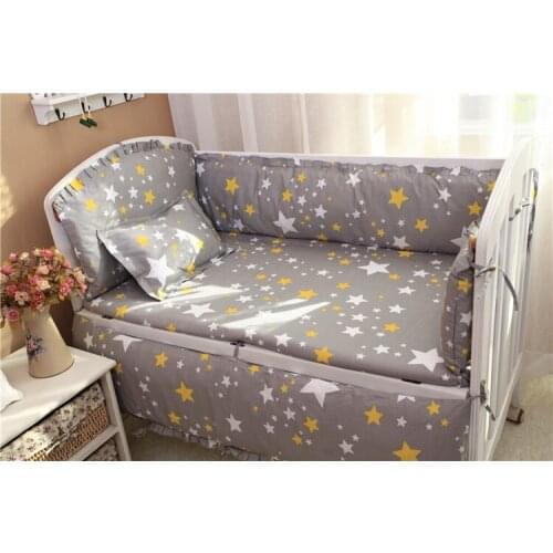 6PCS Baby Bedding Protector Newborn Baby Crib Sheet Baby Bumper Bed Protector Toddler cuna bebe (4bumper+sheet+pillow cover)