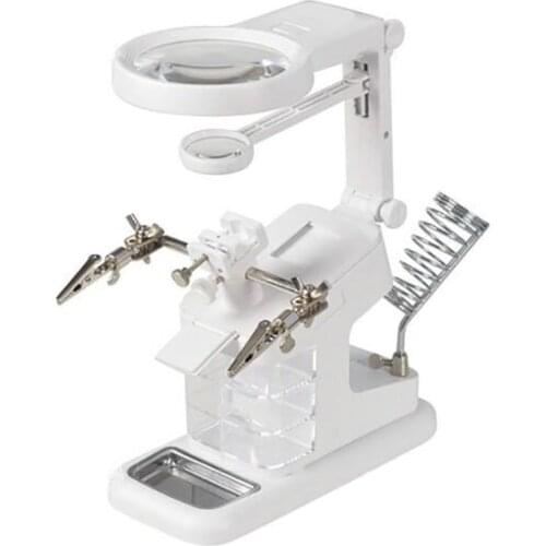 LED Light Helping Hands Magnifier Station–3X 4.5X 25X Magnifying Glass Stand with Clamp & Alligator Clips for Soldering, Repair
