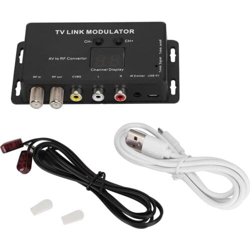 TM70 UHF TV LINK Modulator AV to RF Converter IR Extender with 21 Channel Display PAL/NTSC optional Adapter Connector