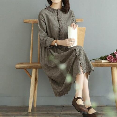 2020 spring new style literary casual hollow embroidery mid-length dress loose dress