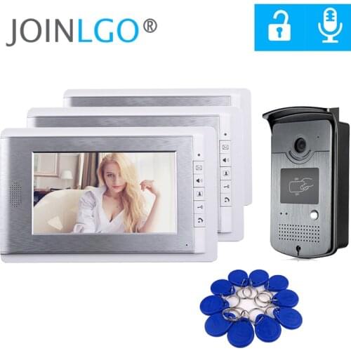 Wired 7" Video Door Phone Video Intercom Doorbell Entry Home System 3 Gray Monitors RFID Night Vision Camera FREE SHIPPING