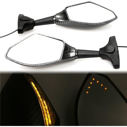 1 Pair for Honda Kawasaki Suzuki Universal Motorcycle LED Turn Signals Rearview Mirrors Moto Modified Side Mirror with Light