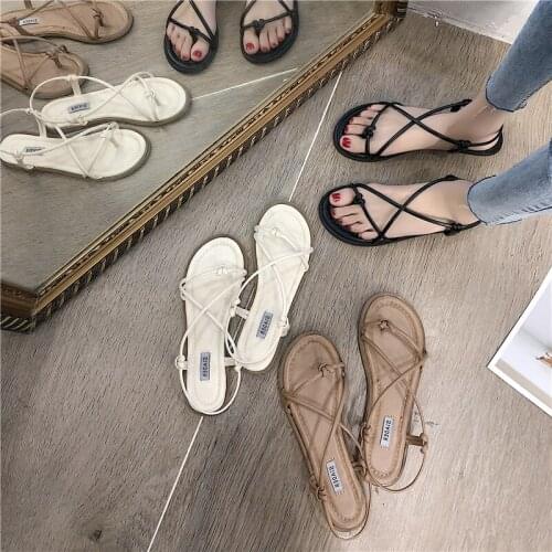 2021 new sandals female summer flat-bottomed Korean version of the wild seaside vacation Roman beach shoes fairy style