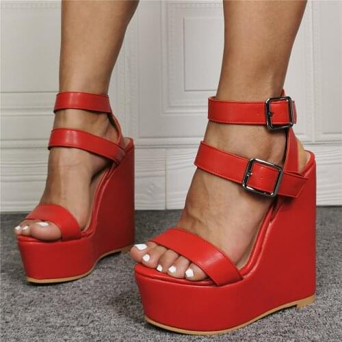 Sexy lady high platform belt strap buckle high wedge sandal real photo large size cusotm make plus size