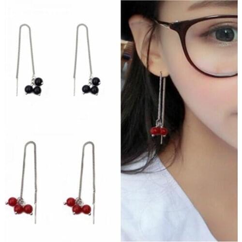 Ea700 New Listing Bohemian temperament tassel Chain Ear line candy color red beads Cherry earrings Female charm jewelry