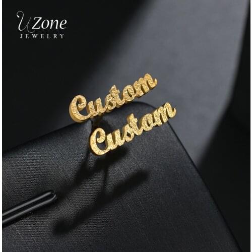 UZone 1 Pair Custom Frosted Name Stud Earrings Stainless Steel Personalized Nameplate Letter Earrings For Women Girls Brincos
