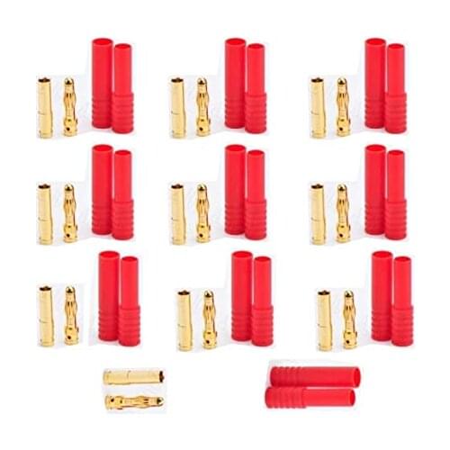 100 pairs HXT 4mm Banana Connector HXT4.0mm 4mm Gold Bullet Plug With Protector Cover Housing for Lipo Battery ESC Charger