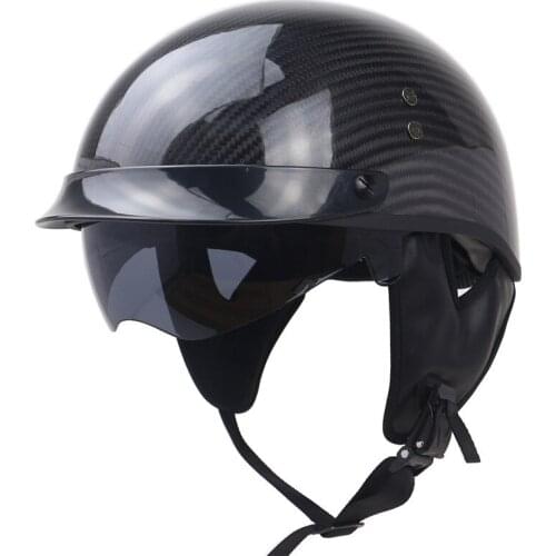 100% carbon fiber half face helmet DOT approved light weight moto helmet with internal black sunglasses for adults