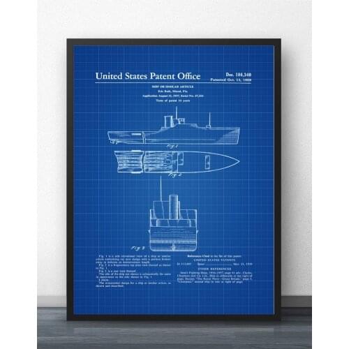 1956 Ship Patent Blueprint Wall Art Paint Wall Decor Canvas Prints Canvas Art Poster Oil Paintings No Frame