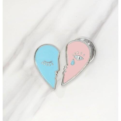 2 pz/set Heart Smiley Shy Sorrow Brooch Broken Heart Tears Eye Enamel Pin Collar Corsage Jewelry Backpack Badge Friend BFF Gifts