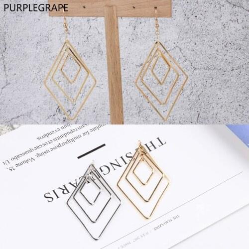 DIY Jewelry Accessories Copper Plated 18k Gold Color Simple Three-layer Diamond Shaped Earrings Pendant Material Pendant 6pcs