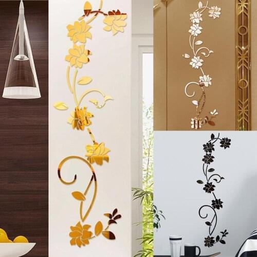JM388 Acrylic Flower Bauhinia Crystal Mirror Wall Sticker 3D Room Decoration Sticker