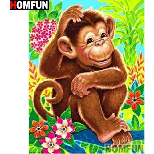 HOMFUN Full Square/Round Drill 5D DIY Diamond Painting "Flower monkey" Embroidery Cross Stitch 5D Home Decor Gift A14326