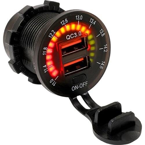 USB Car Charger with Voltage Indicators Dual Port Charger Socket Adapter for 12-24V Car Motorcycles