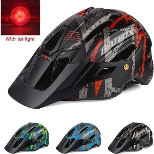 Batfox With Red Tail Light Mountain Bicycle Helmet Integrally-Molded Professional Detachable Big Brim Mtb Cycling Bike Helmets