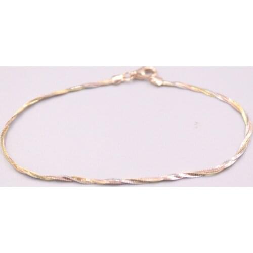 Pure 18K Multi-tone Gold Bracelet Width 2mm Two-strand Braided Chain Bracelet 16.5cm / 1.4g For Woman Gift