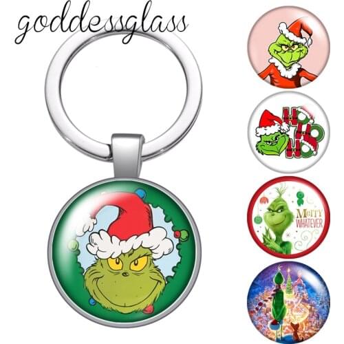 Disney Christmas Grinch Photo glass cabochon keychain Bag Car key chain Ring Holder Charms keychains gift