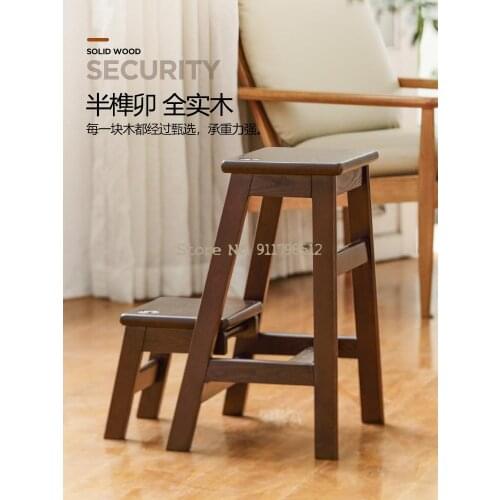 Home Creative Small Ladder Folding Stool High Bench Multifunctional Chair Portable Household Solid Wood Step Stool Shoe Stool