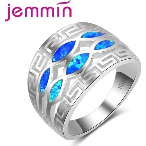 Elegant Blue Fire Opal Rings For Women 925 Sterling Silver Wedding Ring Charm Finger Rings for Party Fine Jewelry Gift