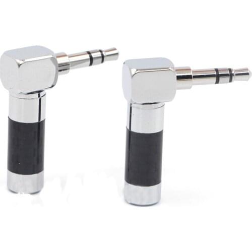 HIFI 2Pcs Right Angle Rhodium Plated L 3.5mm 3 Pole Stereo Male Stereo Mini Jack Plug Solder Carbon Fiber Body Connector