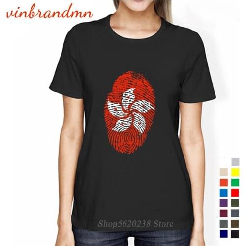 Hong Kong Flag Print Novelty Clothes T Shirts On Sale Jerseys Nations Tshirt 100% Cotton Women T-Shirt Flags HK Flag Fingerprint
