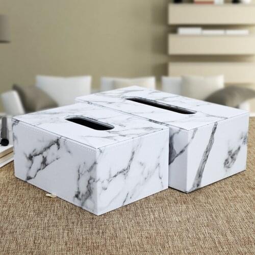 Imitate Marble Napkin Paper Box Nordic PU Leather Tissue Box Living Room Napkin Tray Paper Towel Storage Case Home Decoration