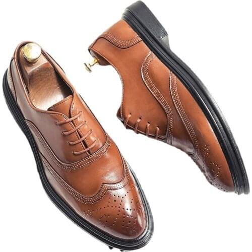 Bullock carved British formal wear business pointed toe increased shoes genuine leather youth casual mens dress shoes mens shoes