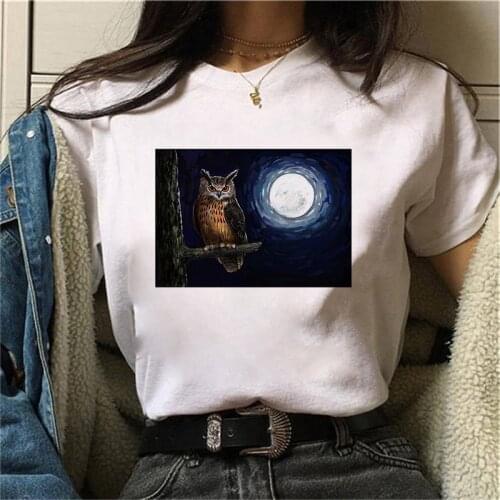 Summer Vintage Owl Design T Shirt Women printed Mom T shirt Funny Top Tee Fashion Female Tshirt Harajuku Aesthetic Shirt