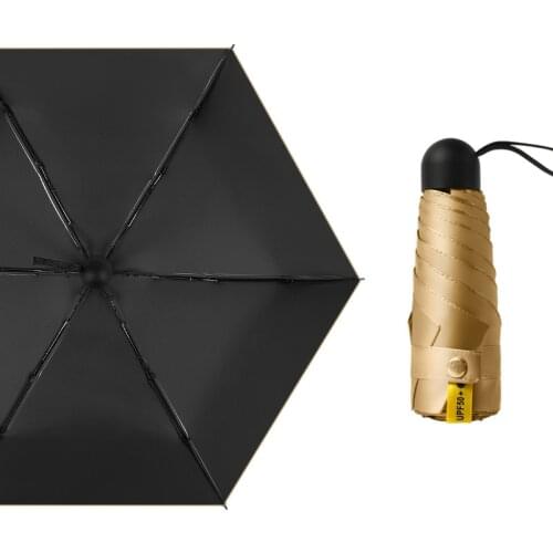 5 Fold Small Mini Pocket Umbrella Ultra-Light Outdoor Travel Black Coating Windproof Sun Protection Girl Women Rain Parasol Gold