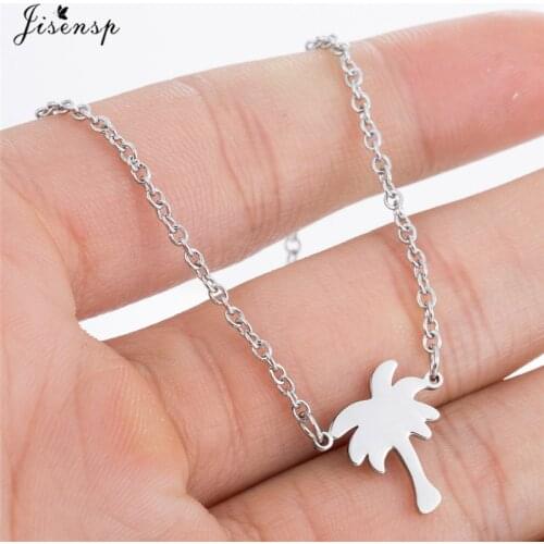Jisensp Trendy Coconut Tree Plant Necklaces Pendants Long Chain Palm Tree Necklace Stainless Steel Jewelry Gift Collar Mujer