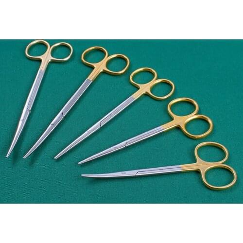 Stainless steel round head with toothed blunt scissors for nasal cosmetic Tissue scissors with gold handle