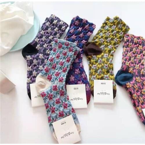 New Style Fashion Socks Womens Middle Tube Cotton Socks With Fragmentary Flowers