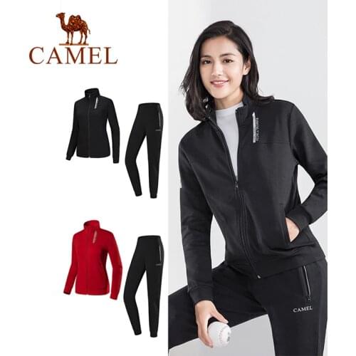 CAMEL Official Original Gym Sports Suit Men Women Jogging Turtleneck Running Set Workout Fitness Long Sleeve Training Clothing