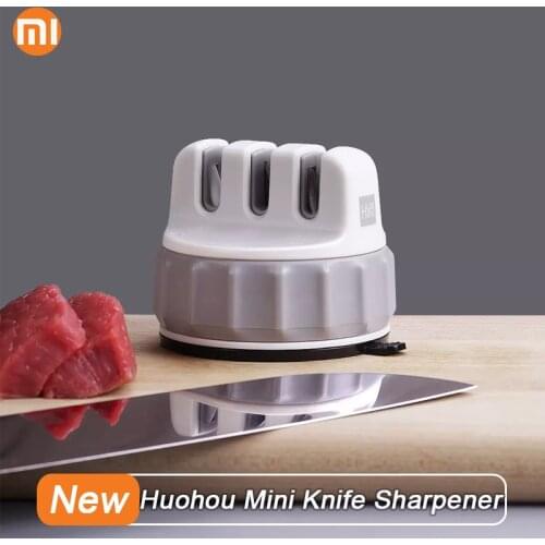 Original Huohou Mini Knife Sharpener Fixable Sharpen Stone Trible Wheel Whetstone Super suction Knife Sharpening Tool Grindstone